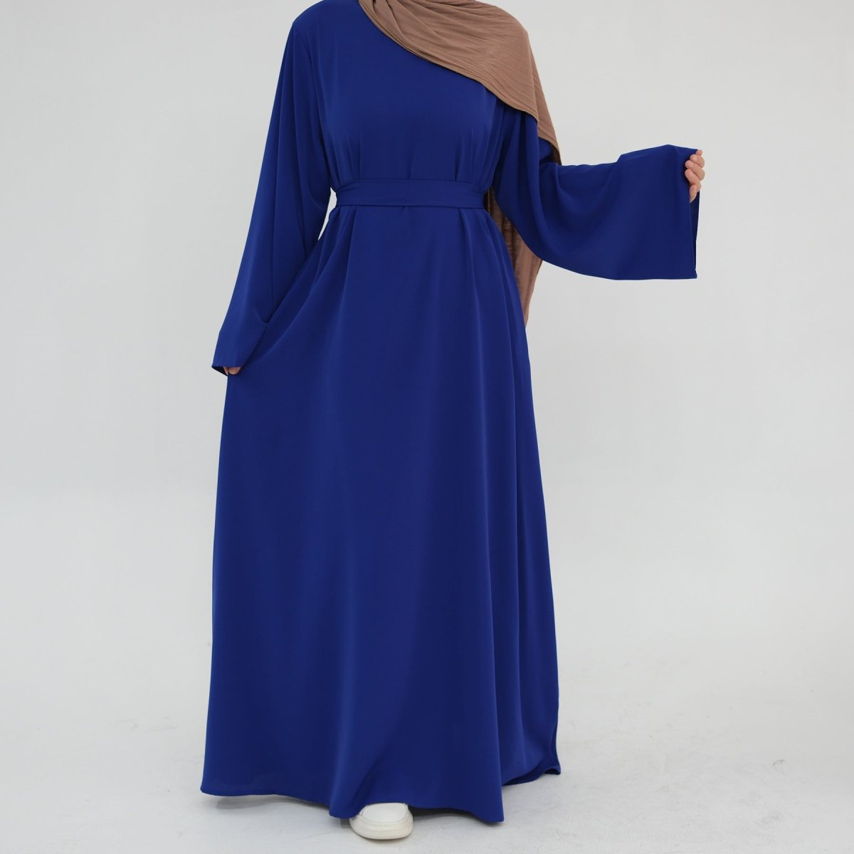 Solid Color Nida Abaya with Belt | A - Line Maxi Dress(MA359) - Mariam's Collection