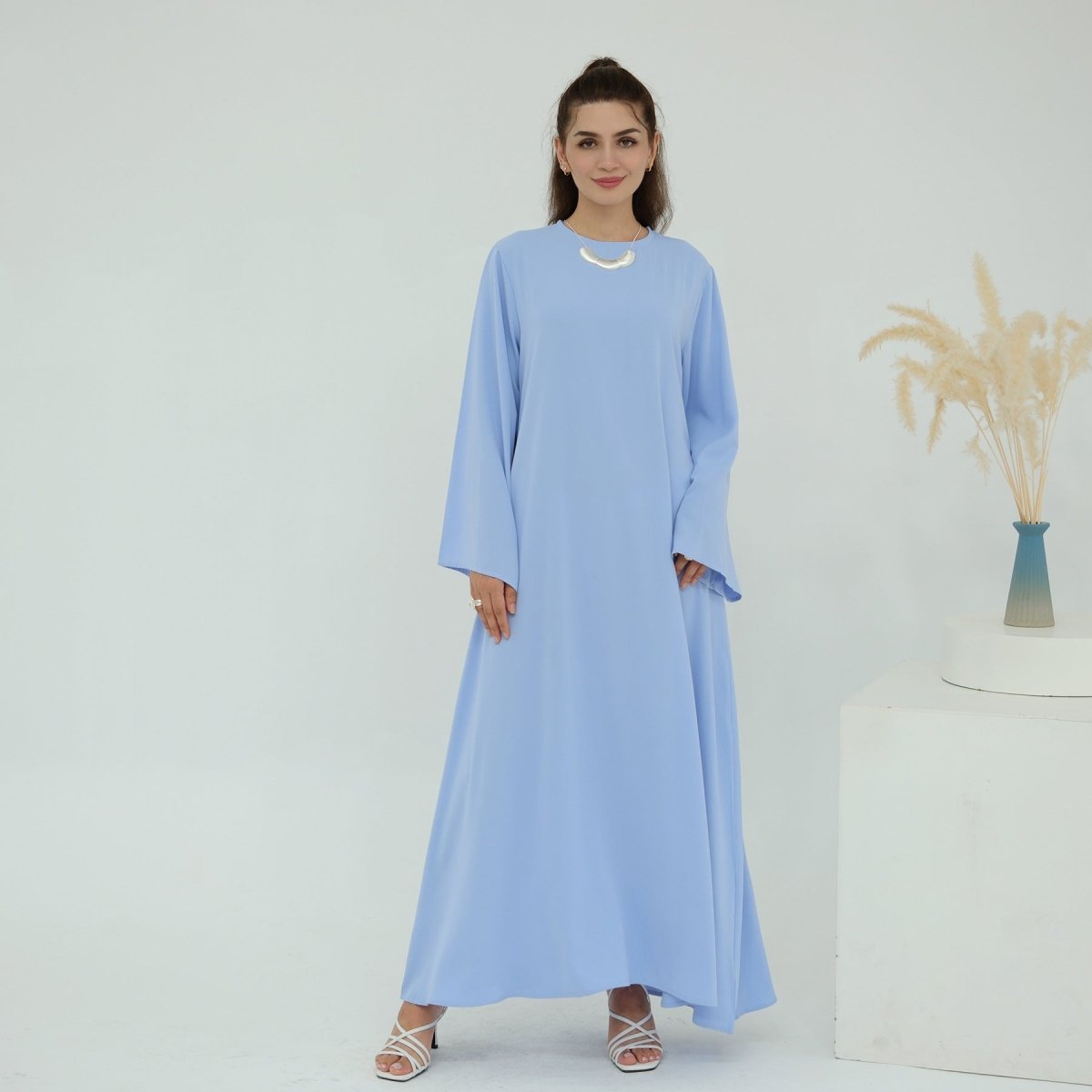 Solid Color Nida Abaya with Belt | A - Line Maxi Dress(MA359) - Mariam's Collection