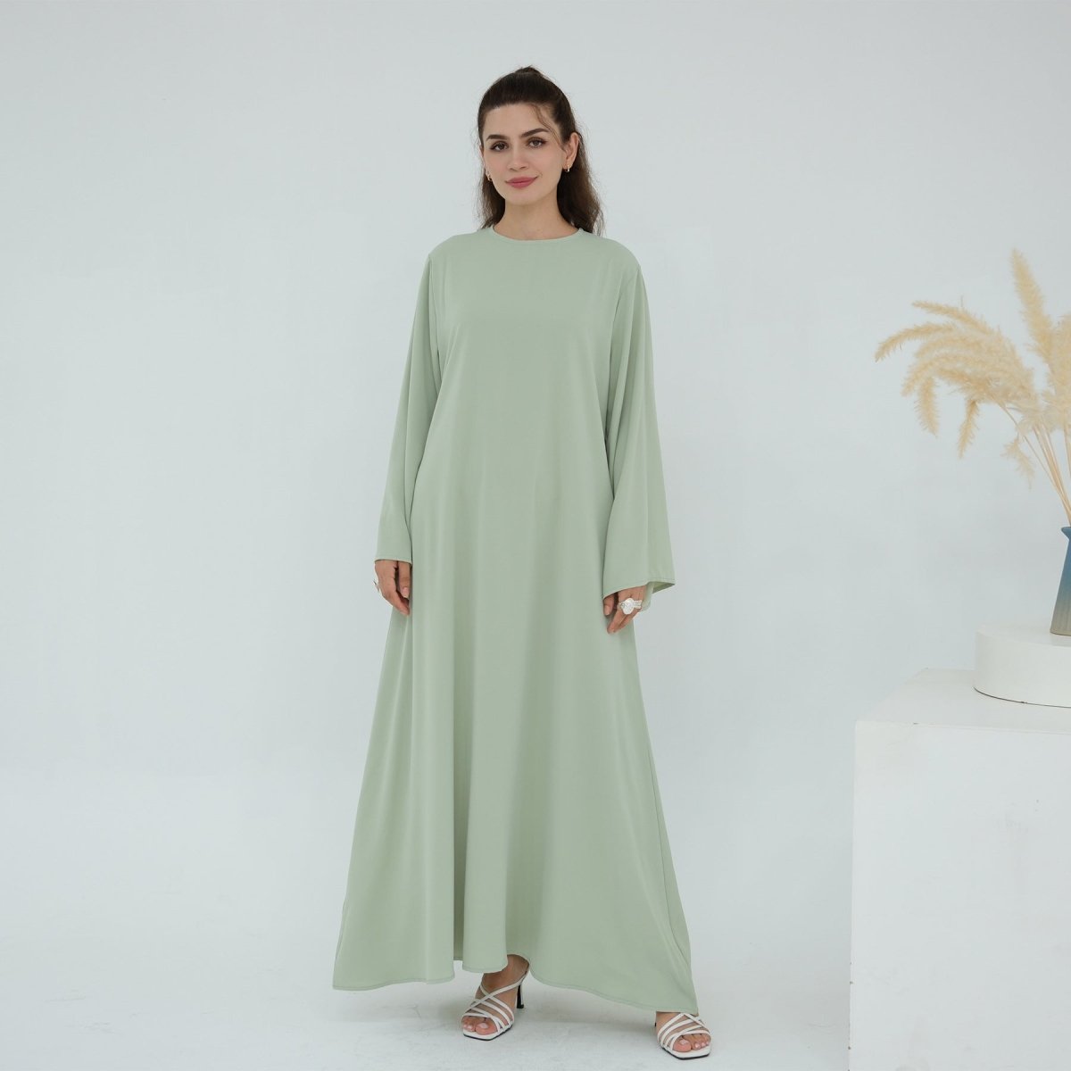 Solid Color Nida Abaya with Belt | A - Line Maxi Dress(MA359) - Mariam's Collection