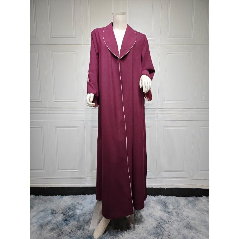 Solid Color Pleated Abaya Cardigan | Modest Long Dress with Open Front for Autumn & Winter(MOA218) - Mariam's Collection