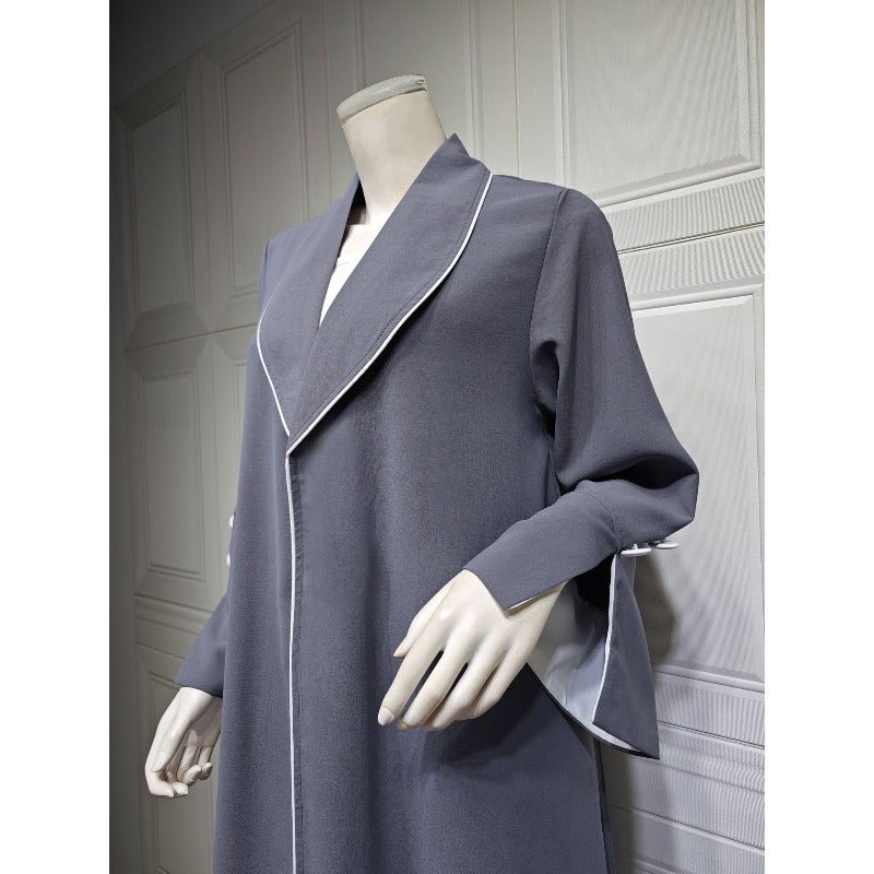 Solid Color Pleated Abaya Cardigan | Modest Long Dress with Open Front for Autumn & Winter(MOA218) - Mariam's Collection