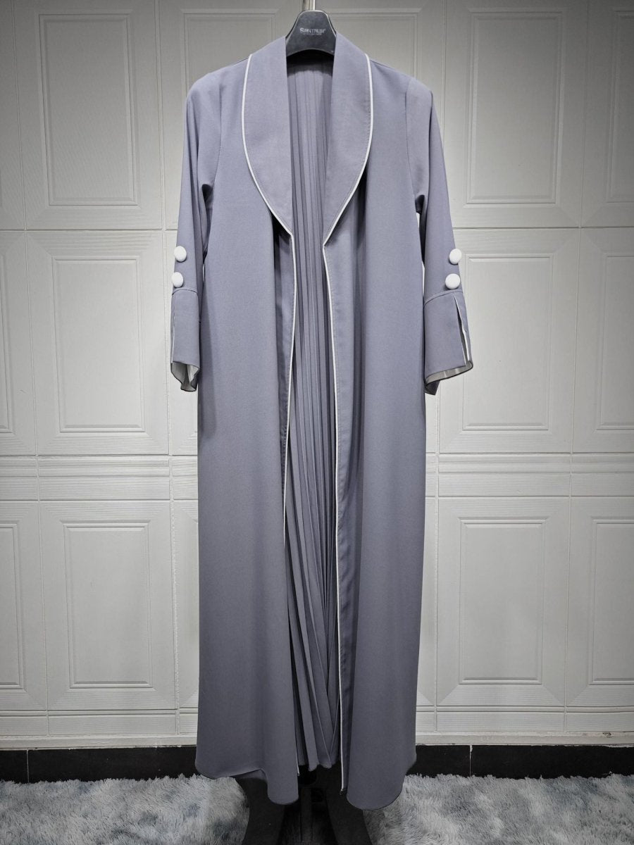 Solid Color Pleated Abaya Cardigan | Modest Long Dress with Open Front for Autumn & Winter(MOA218) - Mariam's Collection