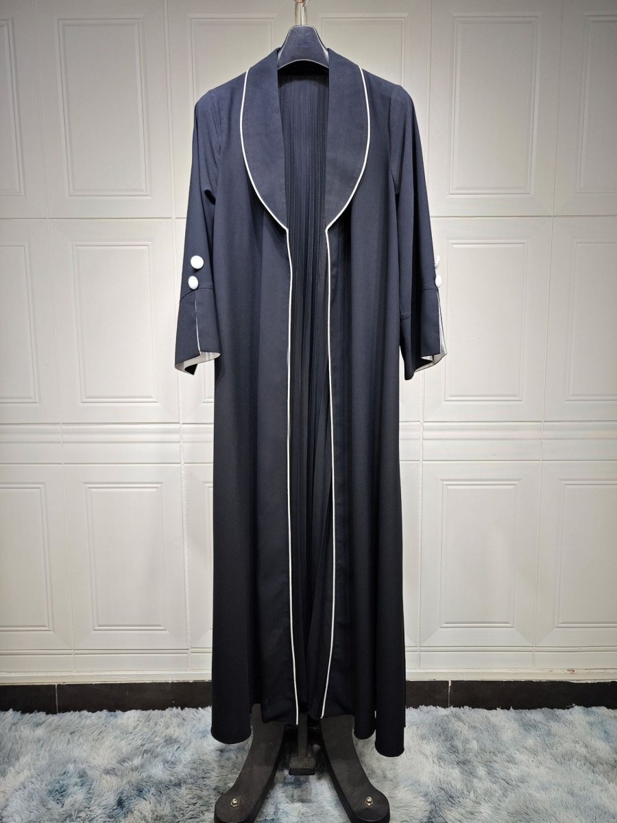 Solid Color Pleated Abaya Cardigan | Modest Long Dress with Open Front for Autumn & Winter(MOA218) - Mariam's Collection