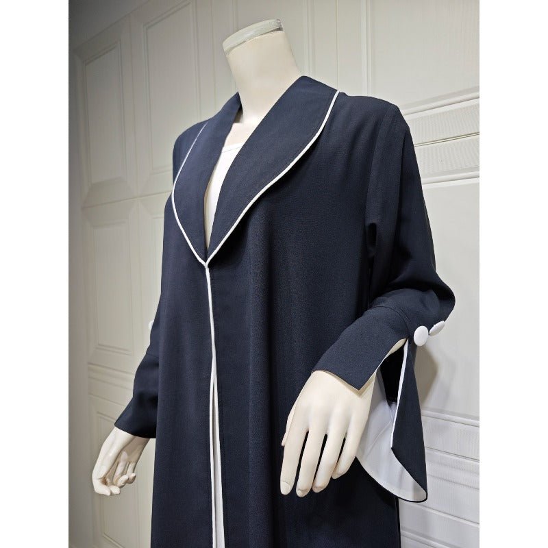 Solid Color Pleated Abaya Cardigan | Modest Long Dress with Open Front for Autumn & Winter(MOA218) - Mariam's Collection