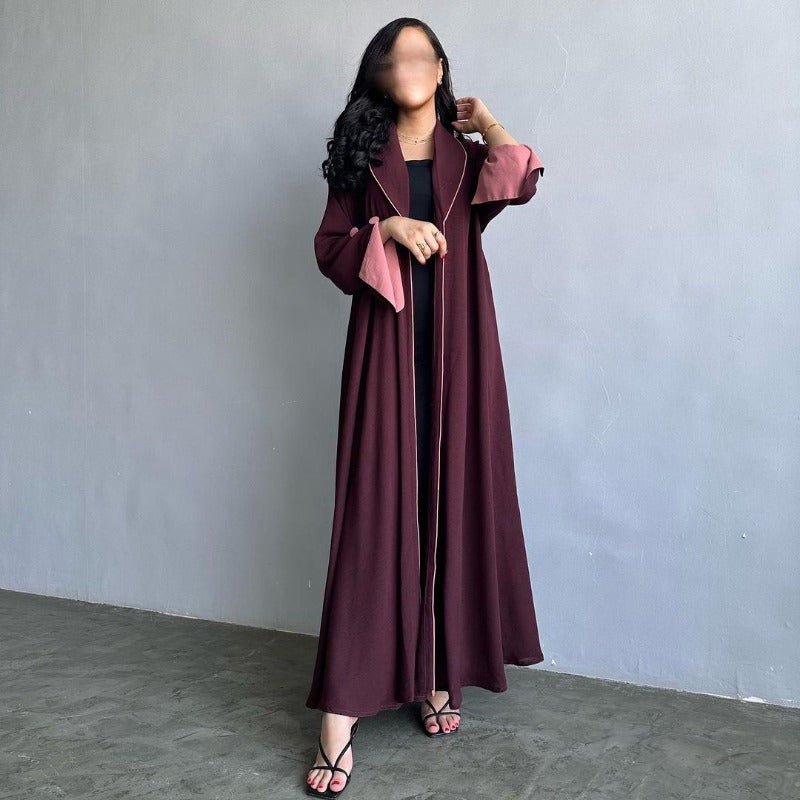 Solid Color Pleated Abaya Cardigan | Modest Long Dress with Open Front for Autumn & Winter(MOA218) - Mariam's Collection