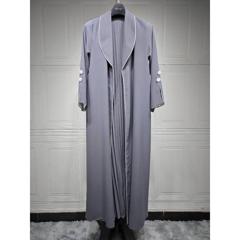 Solid Color Pleated Abaya Cardigan | Modest Long Dress with Open Front for Autumn & Winter(MOA218) - Mariam's Collection