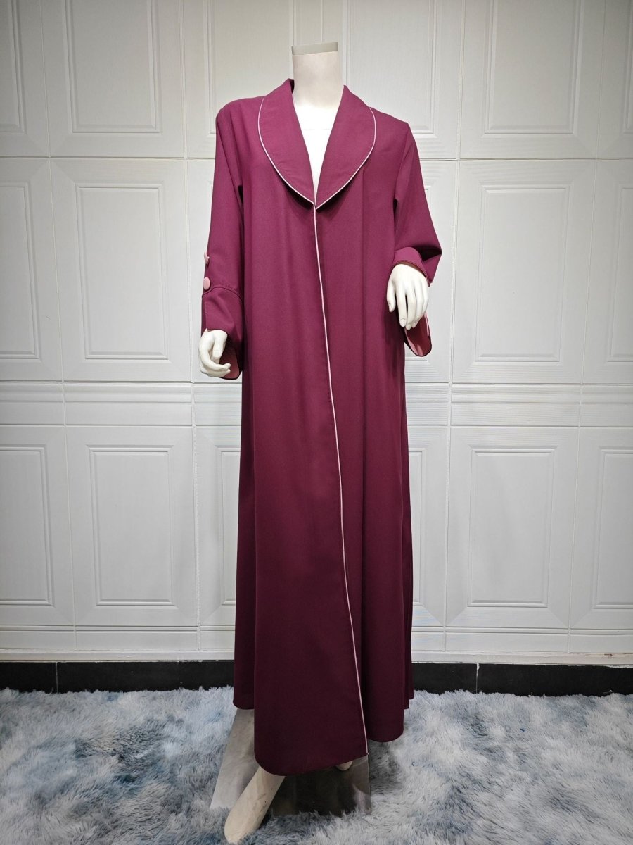 Solid Color Pleated Abaya Cardigan | Modest Long Dress with Open Front for Autumn & Winter(MOA218) - Mariam's Collection