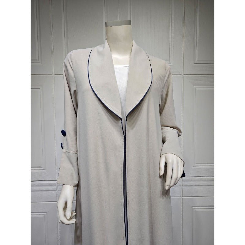 Solid Color Pleated Abaya Cardigan | Modest Long Dress with Open Front for Autumn & Winter(MOA218) - Mariam's Collection