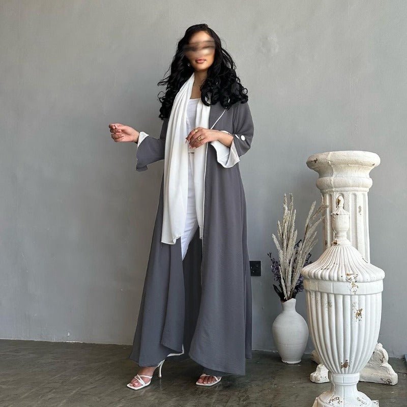 Solid Color Pleated Abaya Cardigan | Modest Long Dress with Open Front for Autumn & Winter(MOA218) - Mariam's Collection