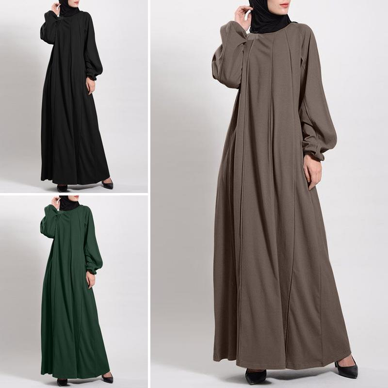 Solid Color Puff Sleeves Maxi Dress Loose Robe – Modest Elegant Bubble Sleeve Abaya(MA271) - Mariam's Collection