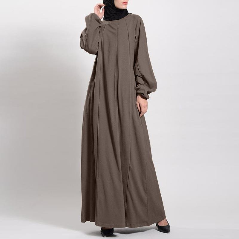 Solid Color Puff Sleeves Maxi Dress Loose Robe – Modest Elegant Bubble Sleeve Abaya(MA271) - Mariam's Collection