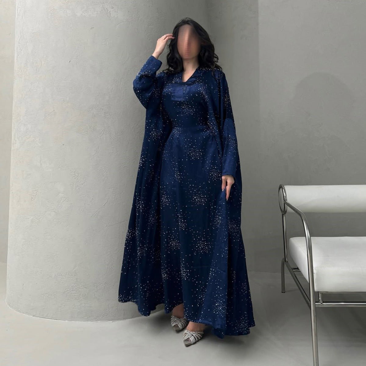 Solid Color Starry Night Diamond Embellished Abaya | Luxurious Sparkly Maxi Dress for Modest Elegance(MA287) - Mariam's Collection