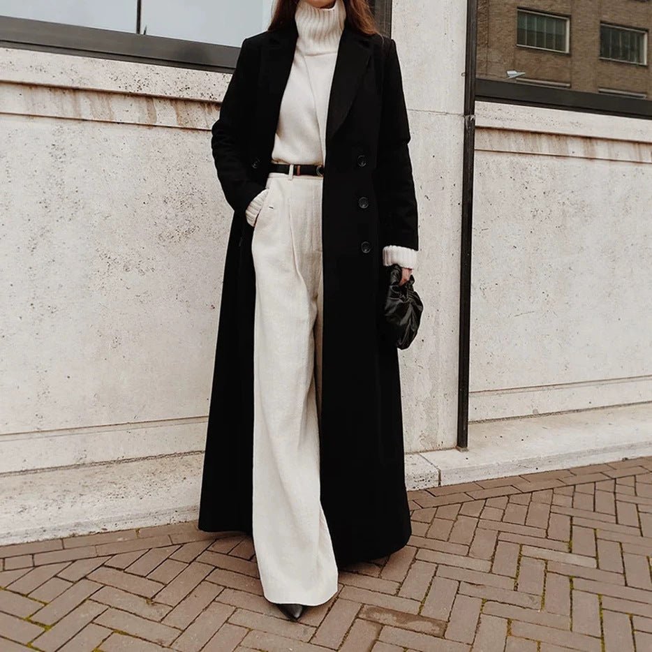 Solid Colour Double-Breasted Maxi Coat(MS551) - Mariam's Collection