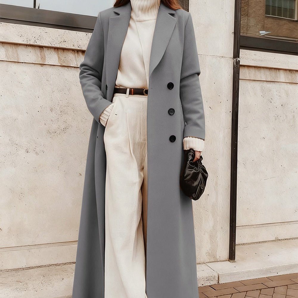 Solid Colour Double-Breasted Maxi Coat(MS551) - Mariam's Collection