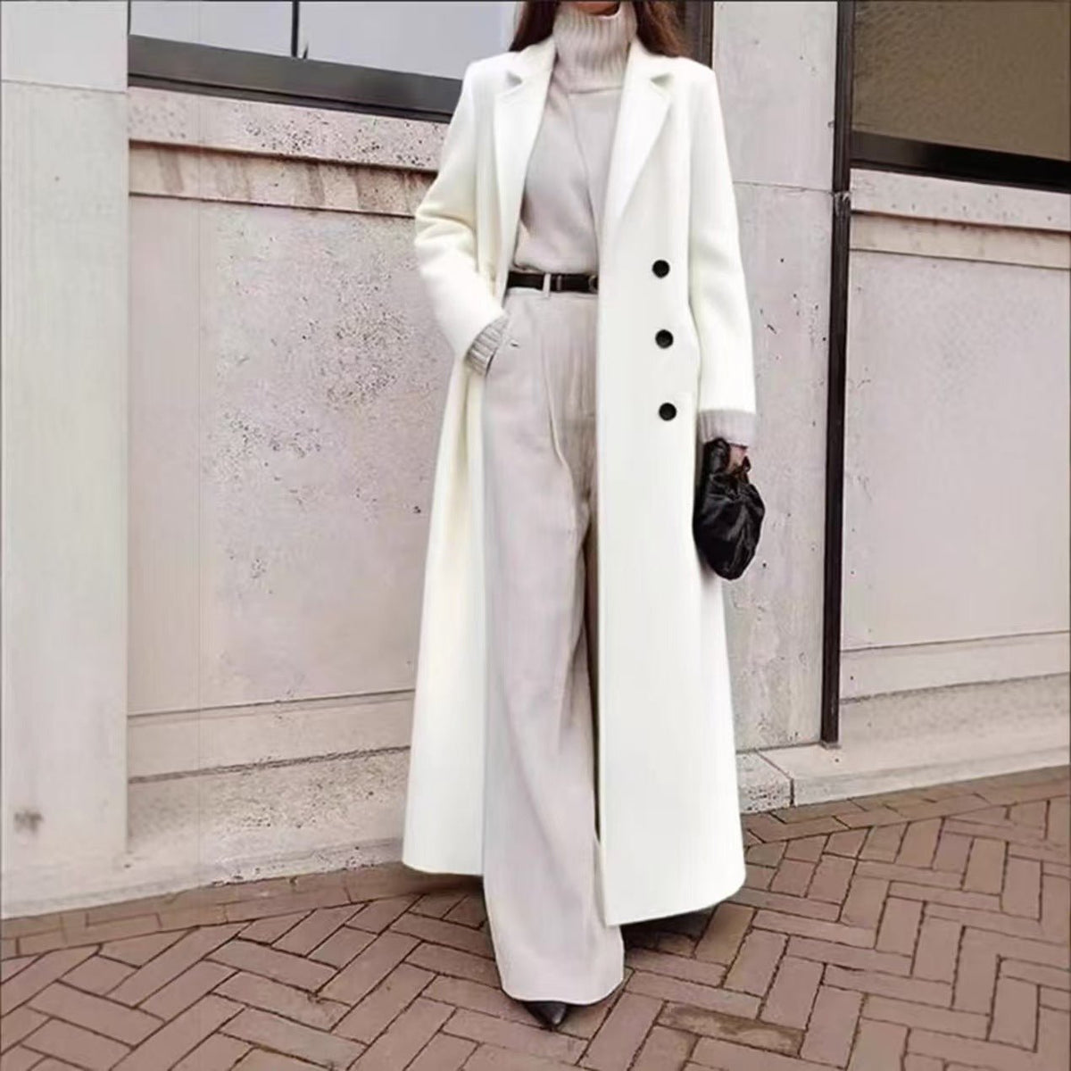Solid Colour Double-Breasted Maxi Coat(MS551) - Mariam's Collection