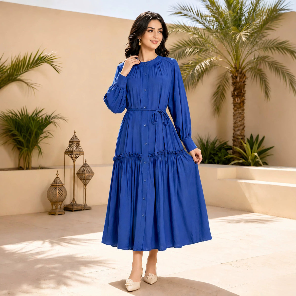Solid Colour Tie-Waist Maxi Dress(MA472) - Mariam's Collection