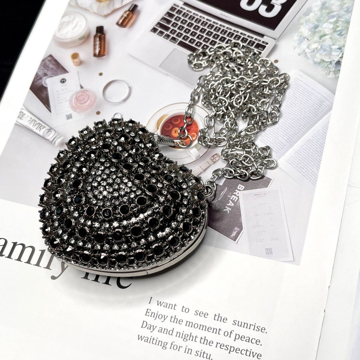 Sparkling Heart - Shaped Crossbody Bag Everyday Glam Diamond - Studded Mini Purse (MAC279) - Mariam's Collection