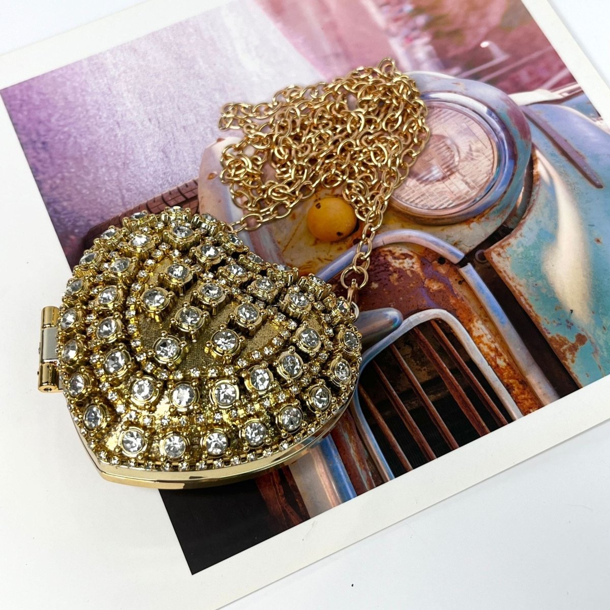 Sparkling Heart - Shaped Crossbody Bag Everyday Glam Diamond - Studded Mini Purse (MAC279) - Mariam's Collection