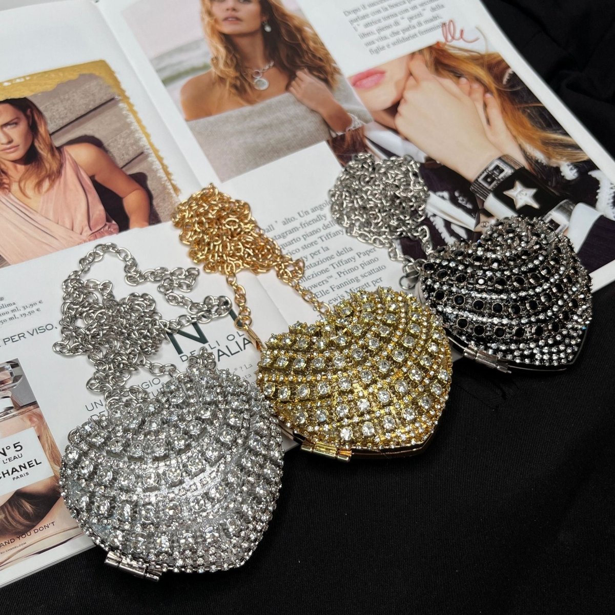 Sparkling Heart - Shaped Crossbody Bag Everyday Glam Diamond - Studded Mini Purse (MAC279) - Mariam's Collection