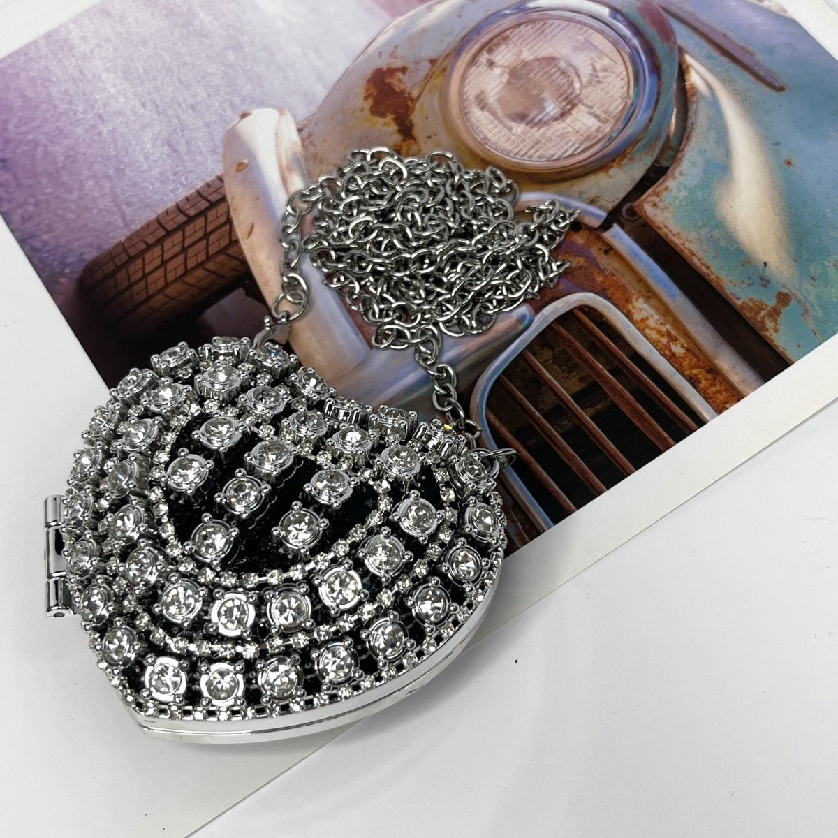 Sparkling Heart - Shaped Crossbody Bag Everyday Glam Diamond - Studded Mini Purse (MAC279) - Mariam's Collection