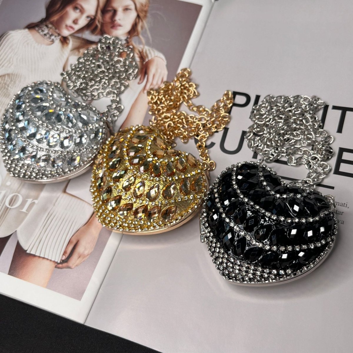 Sparkling Heart - Shaped Crossbody Bag Everyday Glam Diamond - Studded Mini Purse (MAC279) - Mariam's Collection