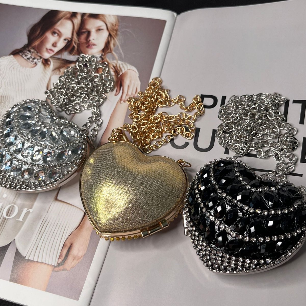 Sparkling Heart - Shaped Crossbody Bag Everyday Glam Diamond - Studded Mini Purse (MAC279) - Mariam's Collection