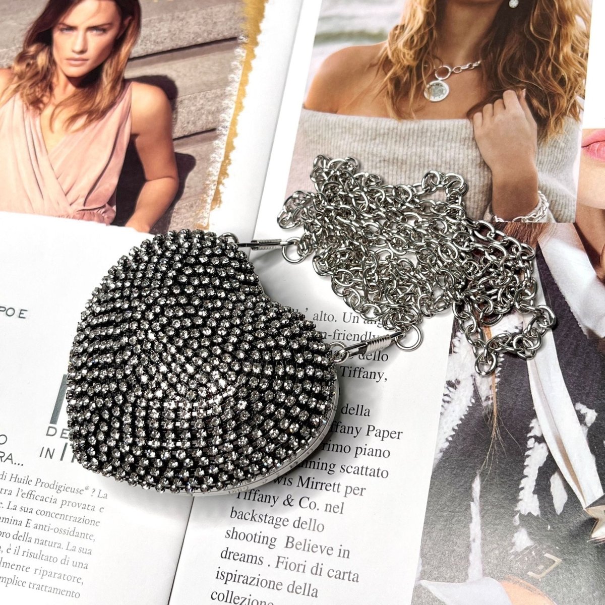 Sparkling Heart - Shaped Crossbody Bag Everyday Glam Diamond - Studded Mini Purse (MAC279) - Mariam's Collection