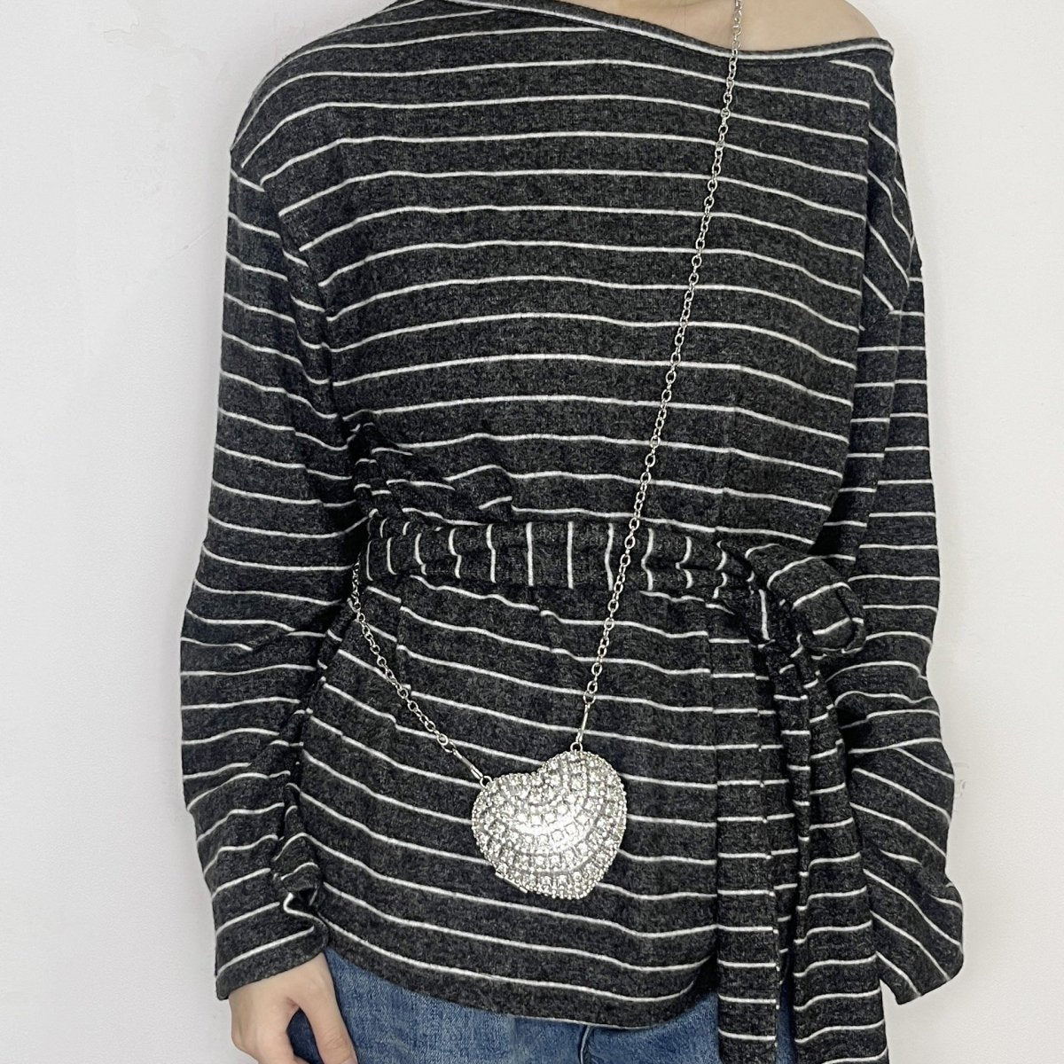 Sparkling Heart - Shaped Crossbody Bag Everyday Glam Diamond - Studded Mini Purse (MAC279) - Mariam's Collection