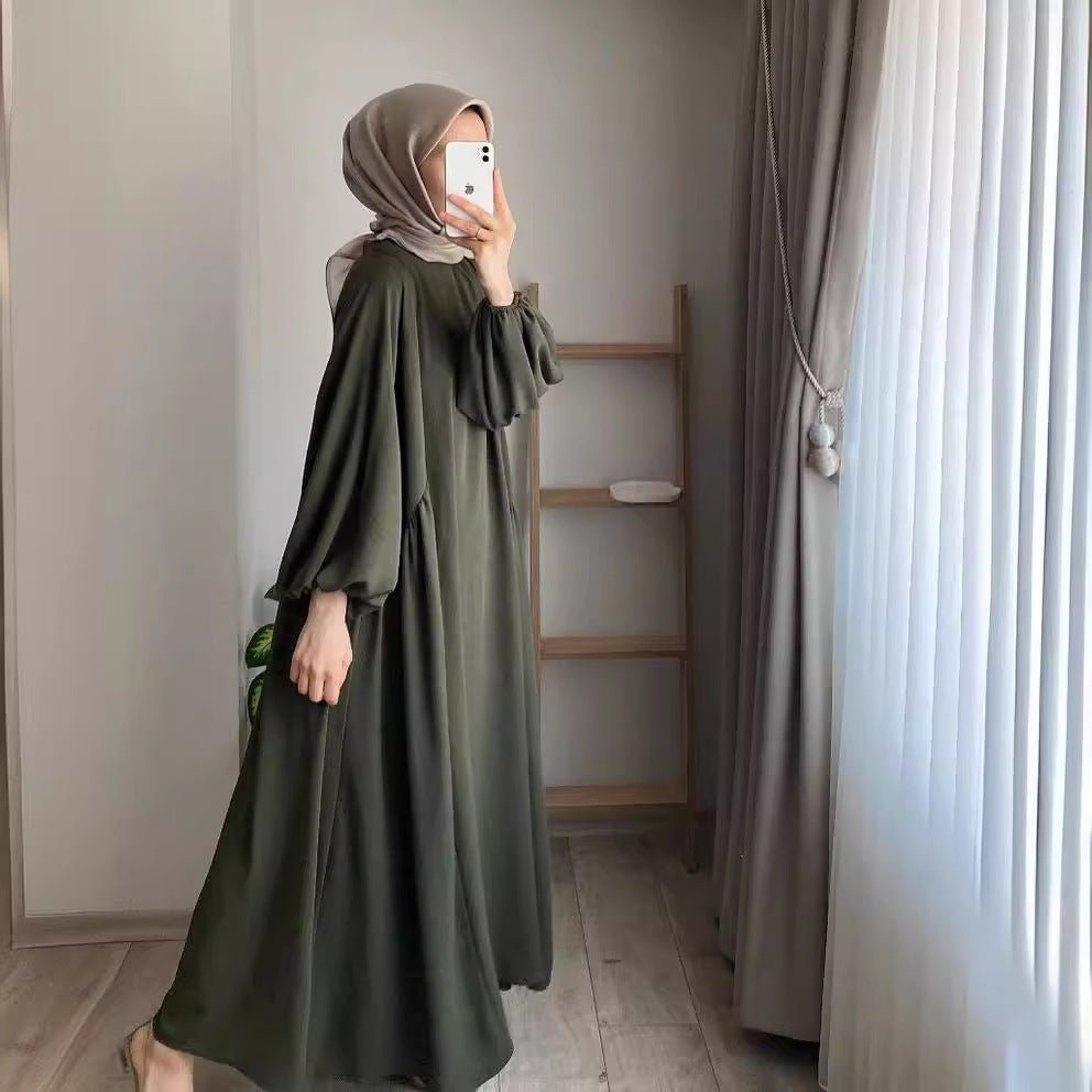 Spring and autumn new Muslim women's clothing pure color elegant fashion loose pullover abaya (MA153) - Mariam's Collection