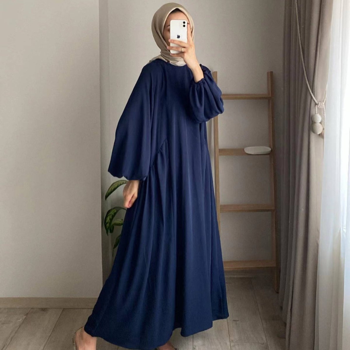 Modest Loose Fit Abaya with Lantern Sleeves | Ice Crepe Pullover Abaya (MA153)