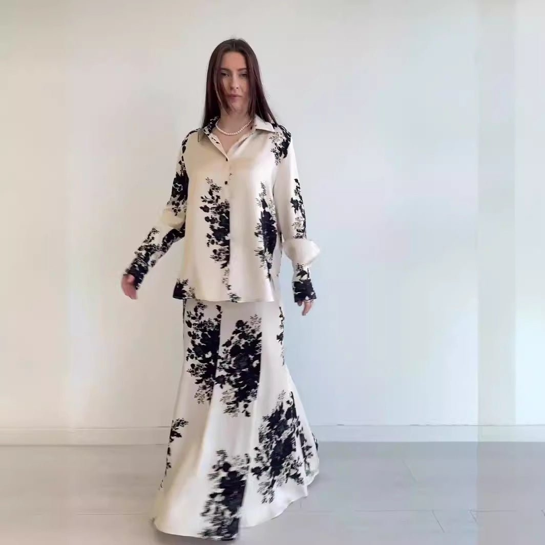 Spring New Satin Print Design Sense Skirt Set.(MS081) - Mariam's Collection