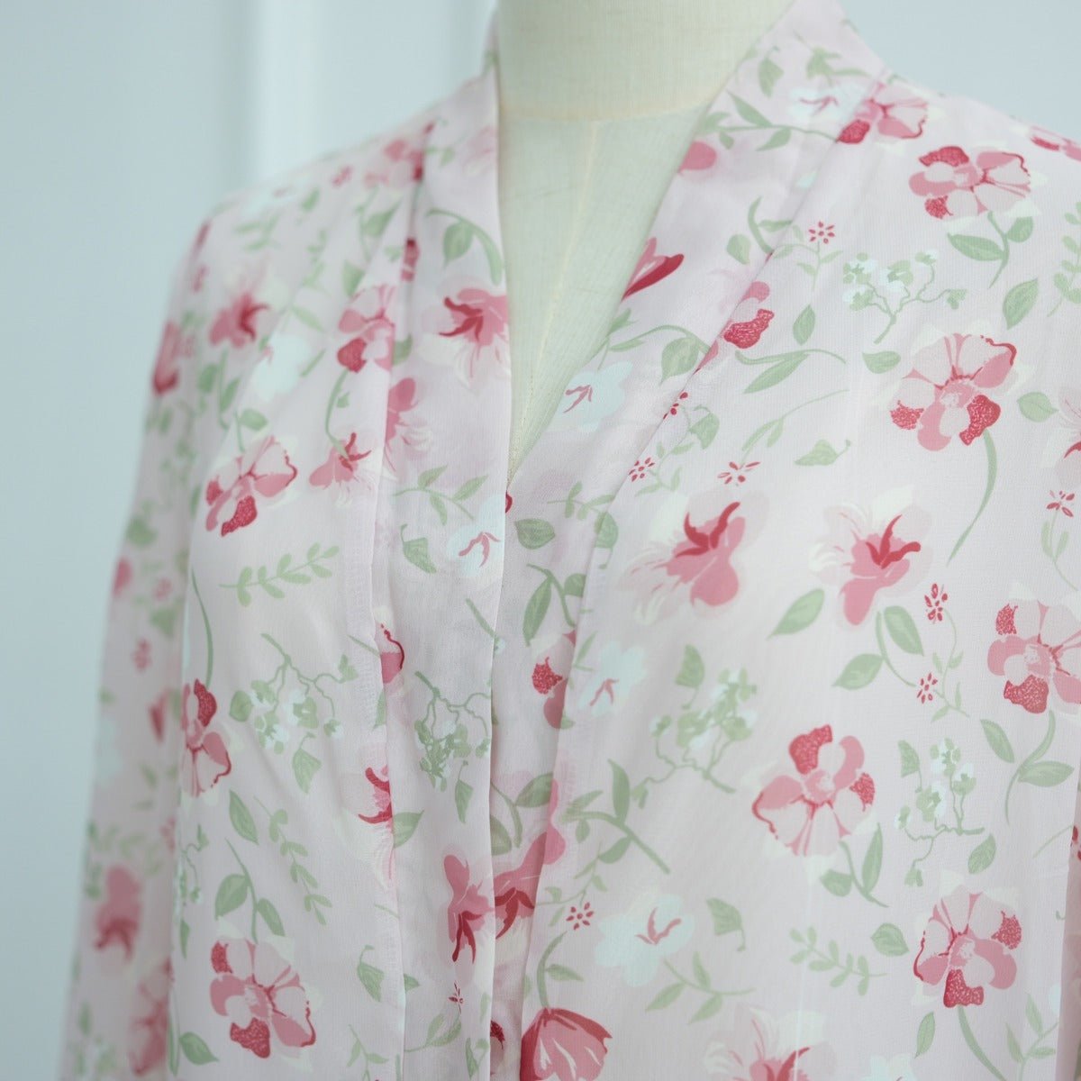 Spring Summer Floral Print Chiffon Cardigan | Double - Layer Modest Cover - Up Abaya. (MOA170) - Mariam's Collection