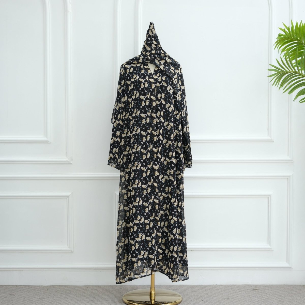 Spring Summer Floral Print Chiffon Cardigan | Double - Layer Modest Cover - Up Abaya. (MOA170) - Mariam's Collection