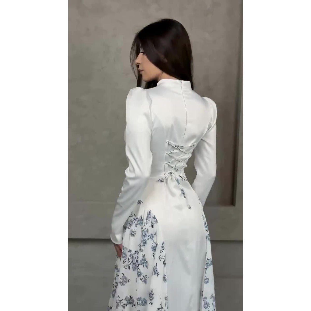 Spring Temperament Black Maxi Dress And Elegant High Neck Long Sleeve Dress with Floral Accent. (MA220) - Mariam's Collection