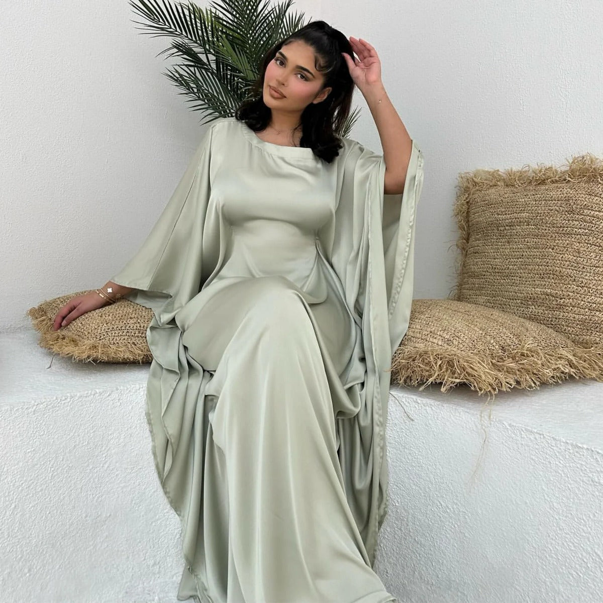 Spring/Summer Evening Wear Celestial Glow Robe Dress Collection |Batwing Sleeve Party Dresses with Metallic Sheen. (MA247) - Mariam's Collection