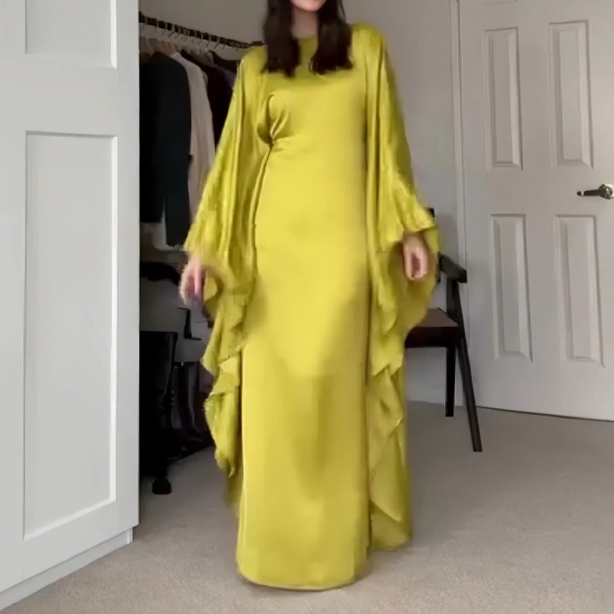 Spring/Summer Evening Wear Celestial Glow Robe Dress Collection |Batwing Sleeve Party Dresses with Metallic Sheen. (MA247) - Mariam's Collection