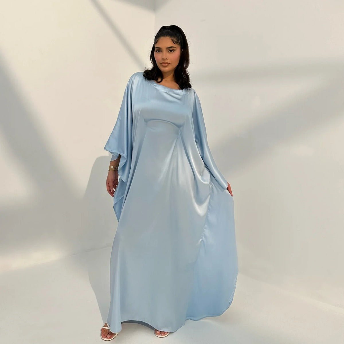 Spring/Summer Evening Wear Celestial Glow Robe Dress Collection |Batwing Sleeve Party Dresses with Metallic Sheen. (MA247) - Mariam's Collection