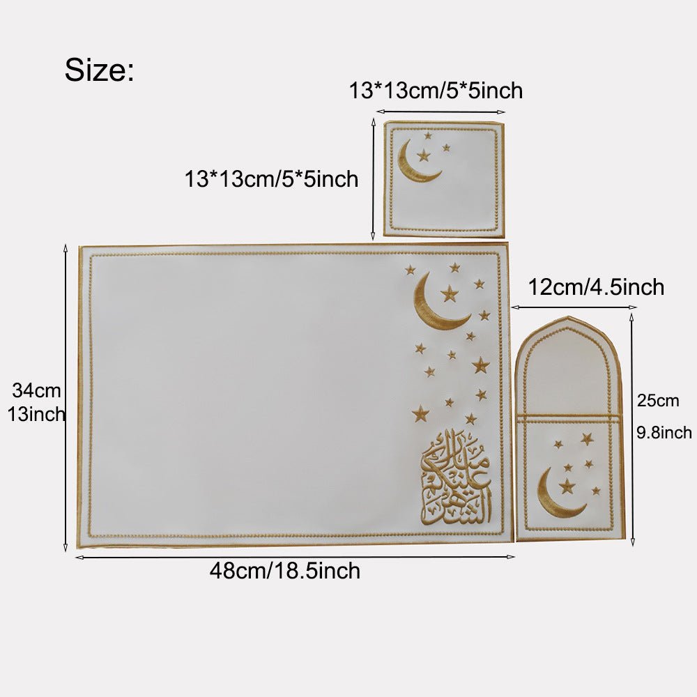 Star & Crescent Embroidered Leather Placemat Set | 3 - Piece Dining Table Decor (MAC390) - Mariam's Collection
