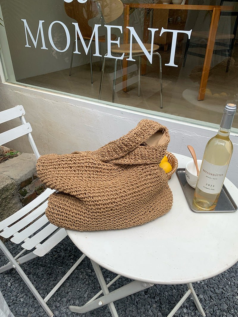 Straw Beach Bag for Women Fashionable Summer Versatile Large - capacity Holiday Style Straw Tote Bag (MAC241) - Mariam's Collection