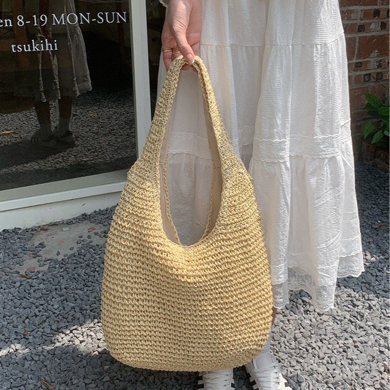 Straw Beach Bag for Women Fashionable Summer Versatile Large - capacity Holiday Style Straw Tote Bag (MAC241) - Mariam's Collection