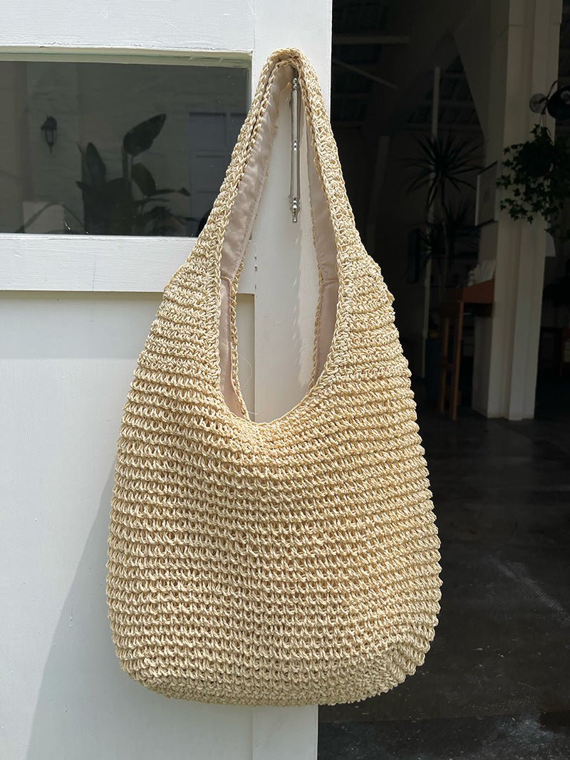 Straw Beach Bag for Women Fashionable Summer Versatile Large - capacity Holiday Style Straw Tote Bag (MAC241) - Mariam's Collection