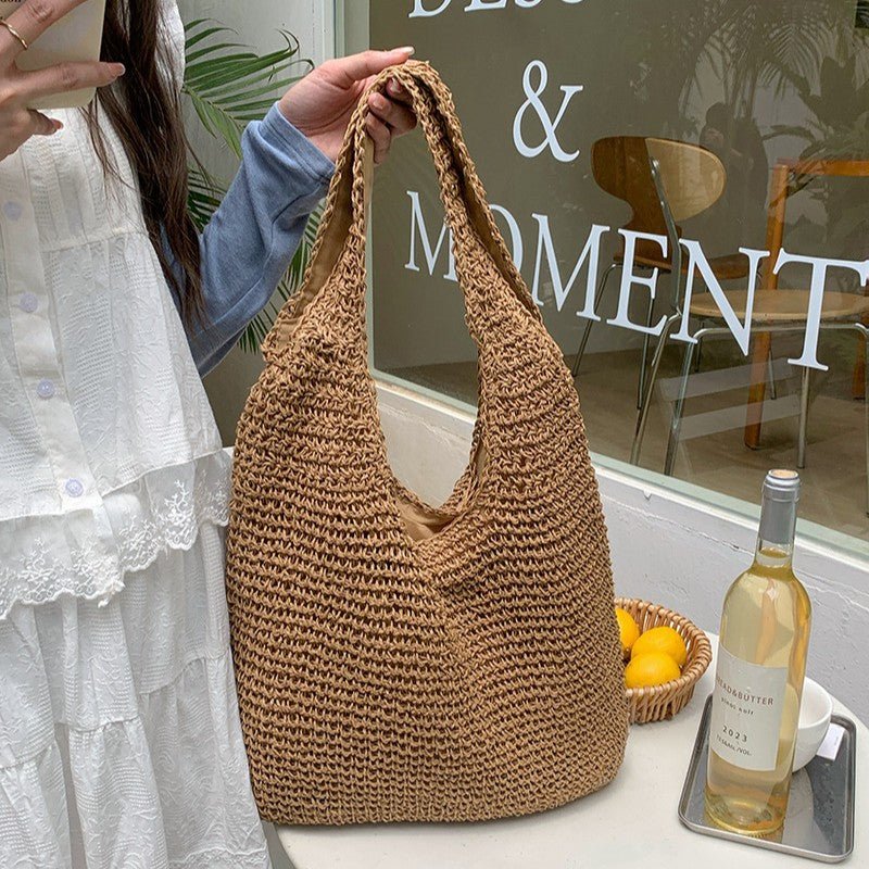 Straw Beach Bag for Women Fashionable Summer Versatile Large - capacity Holiday Style Straw Tote Bag (MAC241) - Mariam's Collection