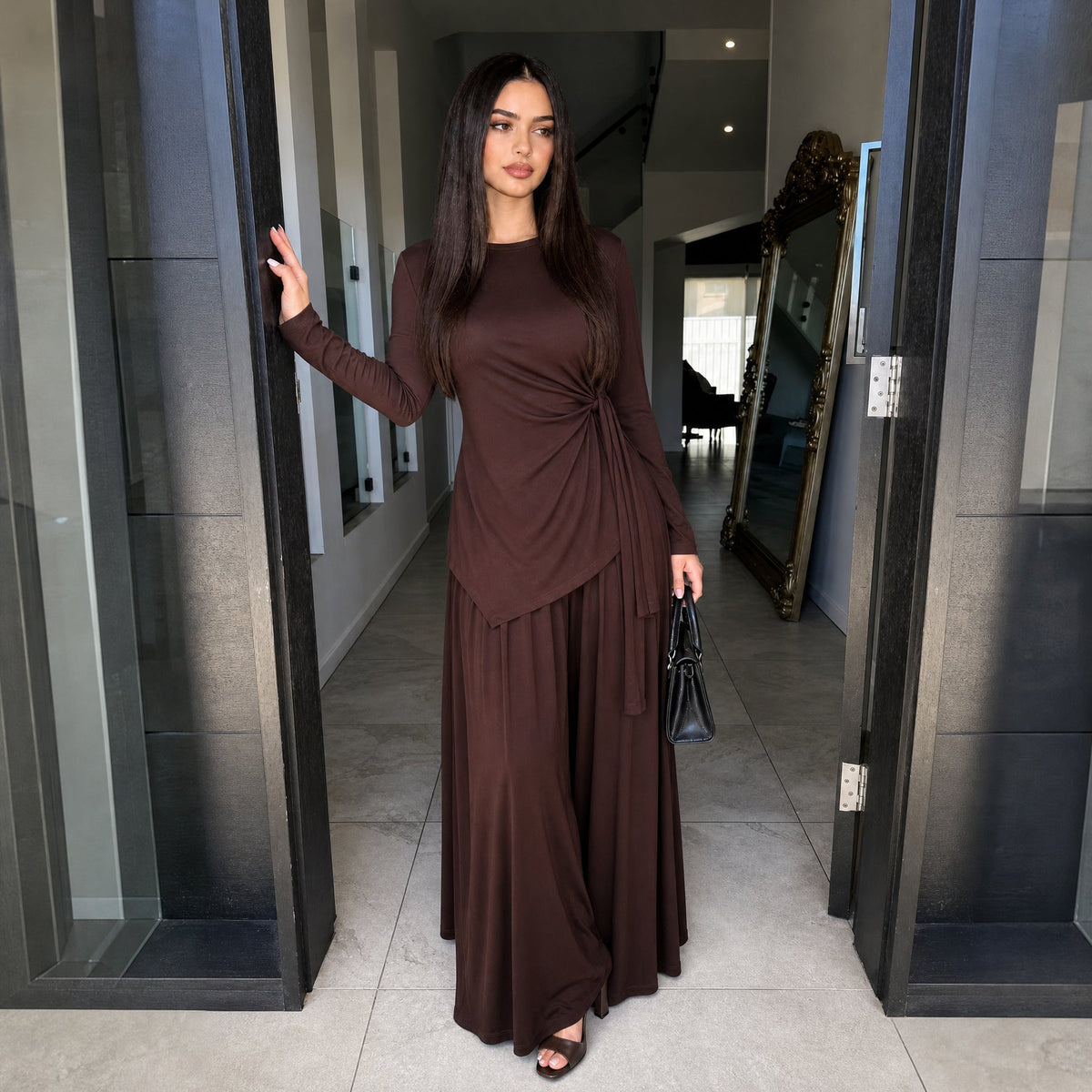 Stretch Jersey-Feel Top & Wide-Leg Pants Set(MS585) - Mariam's Collection