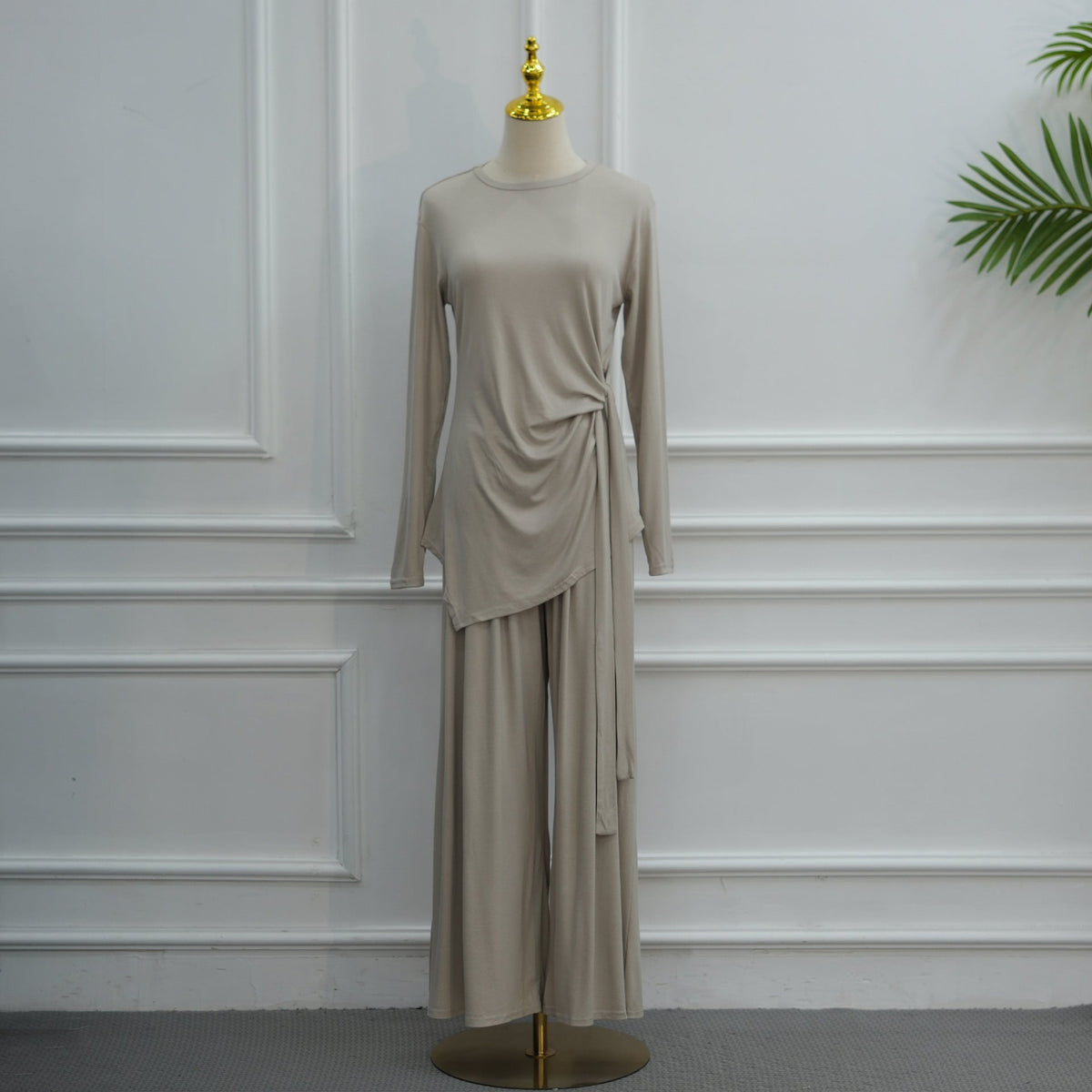 Stretch Jersey-Feel Top & Wide-Leg Pants Set(MS585) - Mariam's Collection