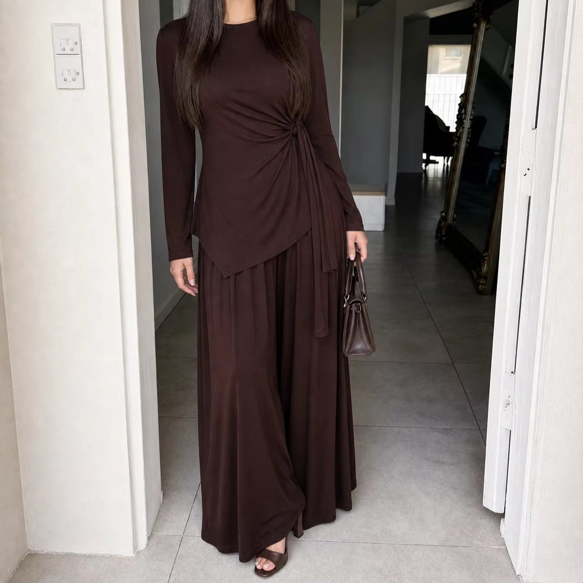 Stretch Jersey-Feel Top & Wide-Leg Pants Set(MS585) - Mariam's Collection