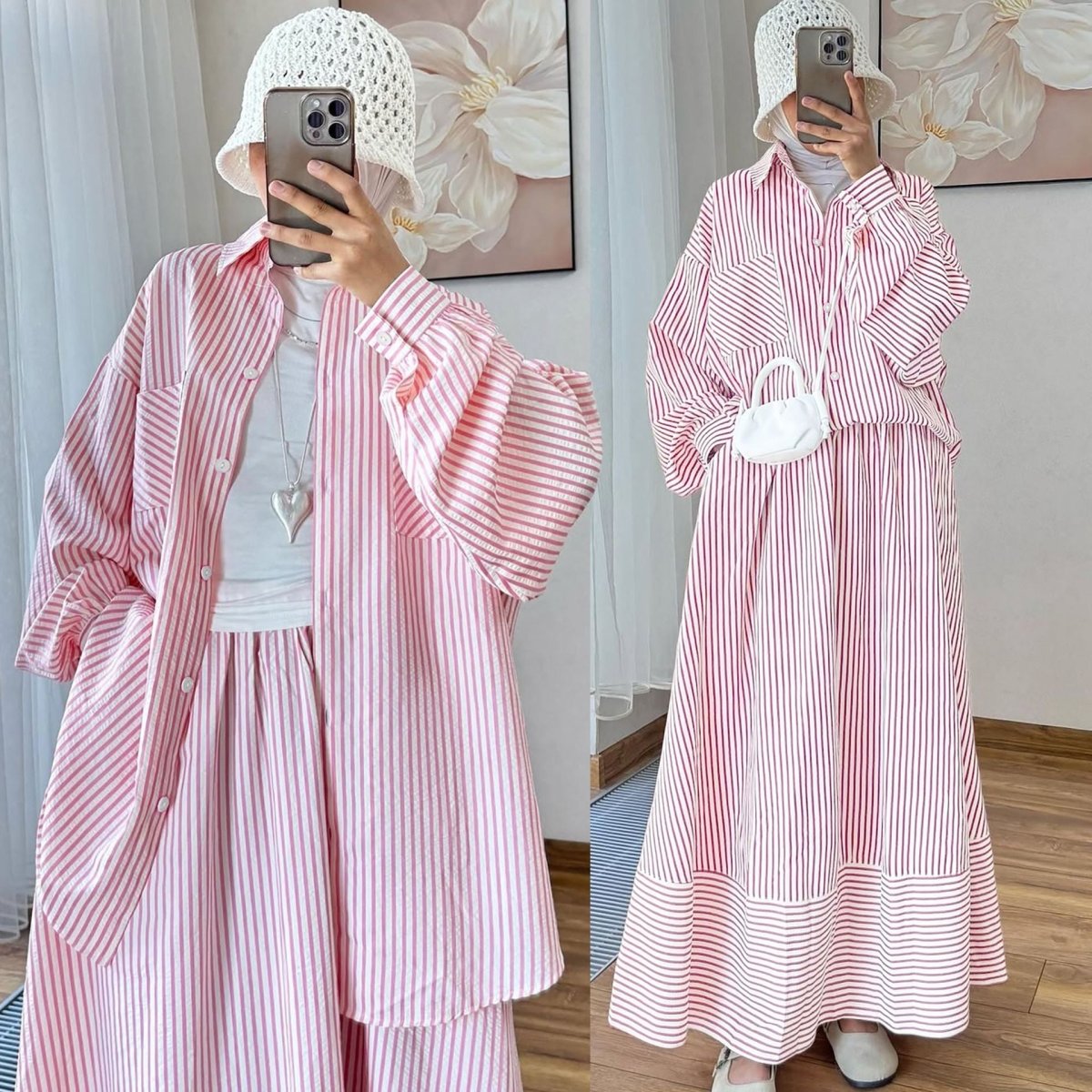 Striped Oversized Shirt & Maxi Skirt Set(MS374) - Mariam's Collection