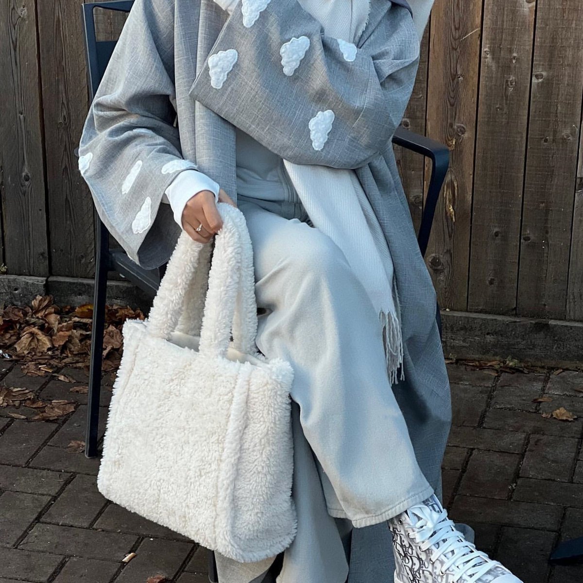 Stylish Cloud Embroidered Elegant Cardigan Abaya (MOA053) - Mariam's Collection