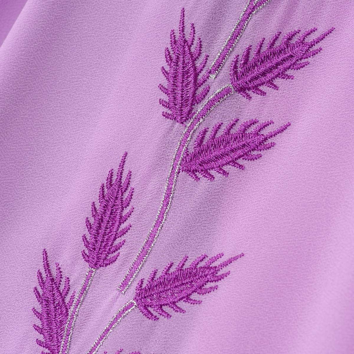 Summer Floral Embroidered Elegant Crew Neck Long Sleeve Chiffon Abaya Dress with Matching Headscarf. (MA230) - Mariam's Collection