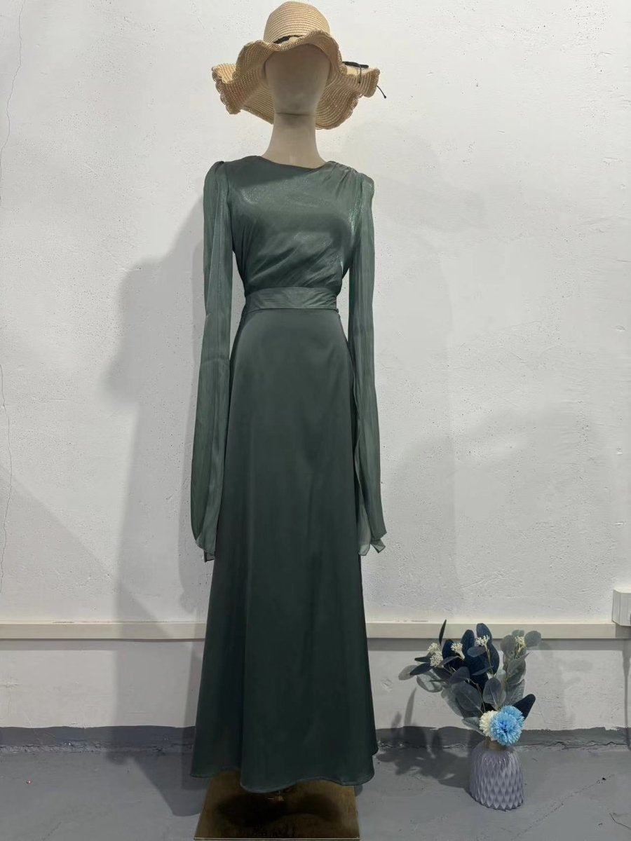 Summer Glass Yarn Pendulum Sleeve Satin Slim Dress.(MA161) - Mariam's Collection