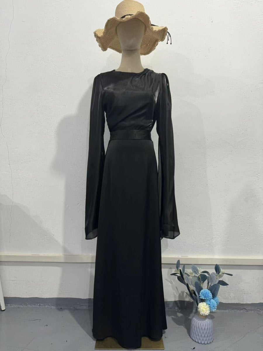 Summer Glass Yarn Pendulum Sleeve Satin Slim Dress.(MA161) - Mariam's Collection